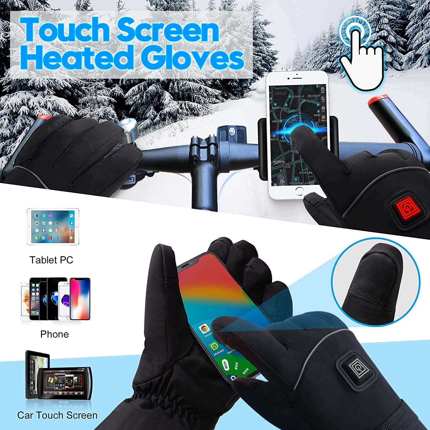 Velvet heat Gloves Rechargeable Battery for Men and Women,7.4V Touchscreen Waterproof Windproof for Hiking Skiing, Outdoor Indoor Portable Battery.