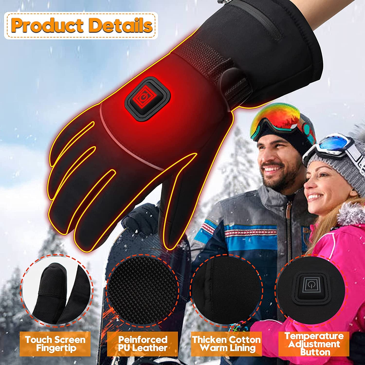 Velvet heat Gloves Rechargeable Battery for Men and Women,7.4V Touchscreen Waterproof Windproof for Hiking Skiing, Outdoor Indoor Portable Battery.