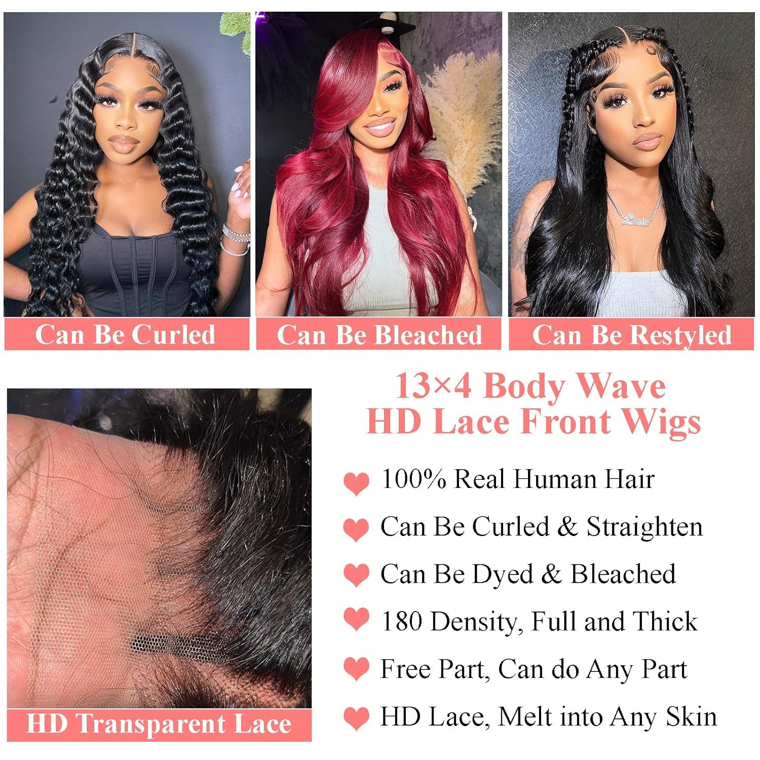 Body Wave Lace Front Wigs Human Hair 13X4 HD Lace Frontal Wigs Human Hair 16Inch Natural Black Wigs for Black Women Human Hair 180 Density Glueless Wigs Human Hair Pre Plucked Hairline with Baby Hair