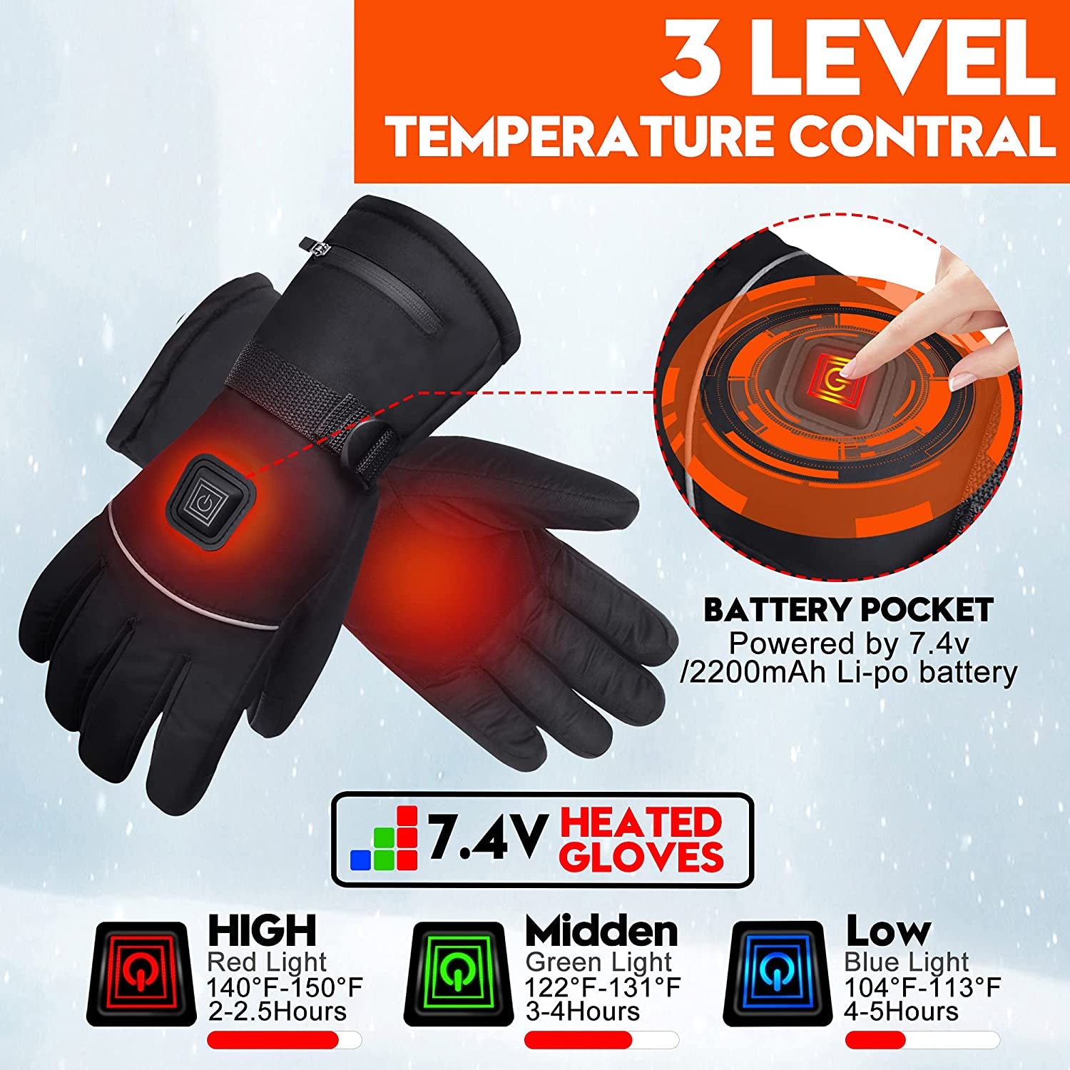 Velvet heat Gloves Rechargeable Battery for Men and Women,7.4V Touchscreen Waterproof Windproof for Hiking Skiing, Outdoor Indoor Portable Battery.